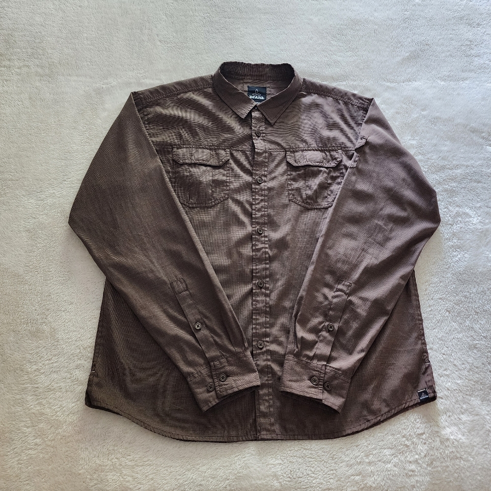 PrAna Long-Sleeve Button-Down Shirt, Men's Size XL, GUC - Brown